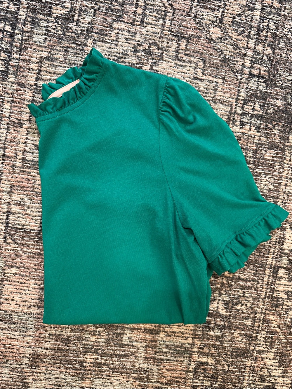 Boden Green Ruffle Neck Short Sleeve Top (Green)